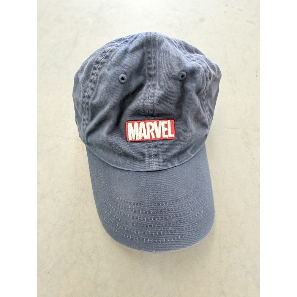 Marvel Logo Navy Blue Washed Dad Hat Adjustable Baseball Cap Embroidered